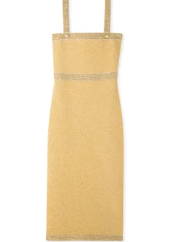 Hot St. John Sequin Stretch Twill Knit Strappy Dress Golden Rod/Light Khaki Multi