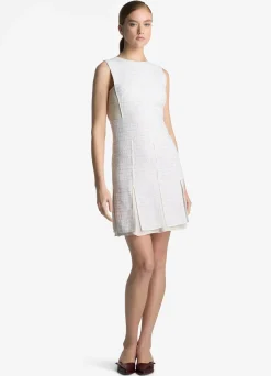 Clearance St. John Sequin Tweed Open Weave Dress Ivory Multi