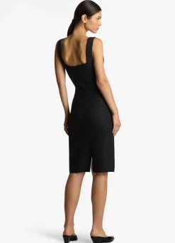 St. John Sequin Twill Knit Sleeveless Dress Black