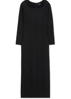 Discount St. John Sequin Twill Knit Square Neck Gown Black
