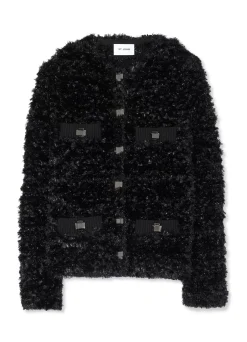 St. John Shiny Faux Fur Eyelash Knit Cardigan Black