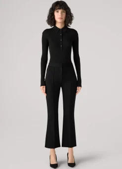 New St. John Silk and Wool Long Sleeve Polo Black