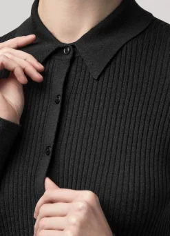 New St. John Silk and Wool Long Sleeve Polo Black