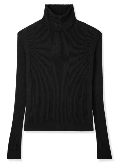 Sale St. John Silk and Wool Turtleneck Sweater Black