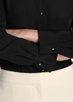 St. John Silk Crepe De Chine Button Front Blouse Black