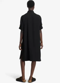 Clearance St. John Silk Crepe De Chine Keyhole Shirt Dress Black