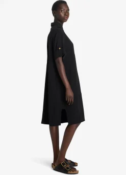 Clearance St. John Silk Crepe De Chine Keyhole Shirt Dress Black