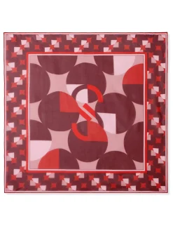 Best St. John SJ Logo Bold Geo Silk Twill Scarf Rouge Multi