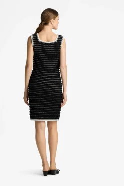 Outlet St. John Sleeveless Eyelash Tweed Dress Black/Ecru