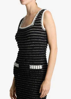 Outlet St. John Sleeveless Eyelash Tweed Dress Black/Ecru