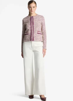 Sale St. John Slub Mouliné Knit Jacket Amethyst/Ecru MultI