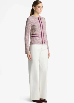 Sale St. John Slub Mouliné Knit Jacket Amethyst/Ecru MultI