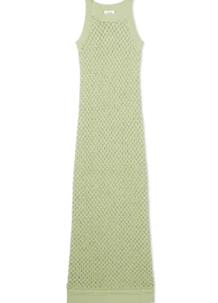 Discount St. John Sparkle Crochet Knit Dress Pale Lime