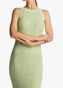 Discount St. John Sparkle Crochet Knit Dress Pale Lime