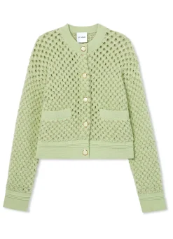 Sale St. John Sparkle Crochet Knit Jacket Pale Lime