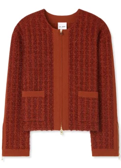New St. John Sparkly Stretch Knit Jacket Brick Multi