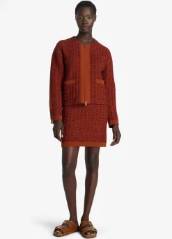 New St. John Sparkly Stretch Knit Jacket Brick Multi