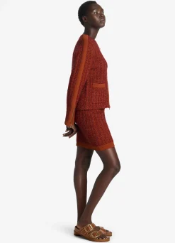 New St. John Sparkly Stretch Knit Jacket Brick Multi