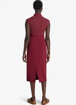 St. John Stretch Cady Mock Neck Dress Raspberry
