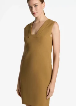 Sale St. John Stretch Crepe Squared V Dress Hazel