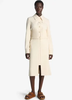 St. John Stretch Crepe Suiting Skirt Ecru