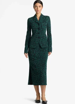 Discount St. John Stretch Geo Jacquard Skirt Spruce/Black Multi