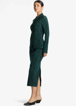 Discount St. John Stretch Geo Jacquard Skirt Spruce/Black Multi