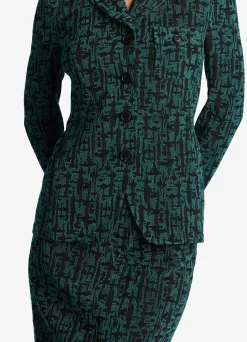 Discount St. John Stretch Geo Jacquard Skirt Spruce/Black Multi