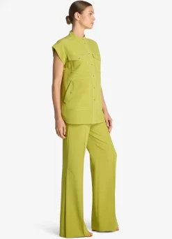 Sale St. John Stretch Italian Knit Cady Top Chartreuse