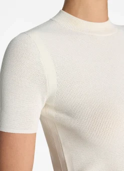 Best St. John Stretch Knit Short Sleeve Top Ecru