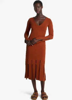 Outlet St. John Stretch Knit Slit Dress Brick