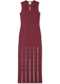 St. John Stretch Knit Slit Gown Cranberry
