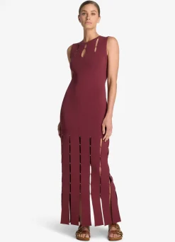 St. John Stretch Knit Slit Gown Cranberry