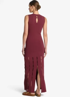 St. John Stretch Knit Slit Gown Cranberry