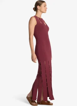 St. John Stretch Knit Slit Gown Cranberry