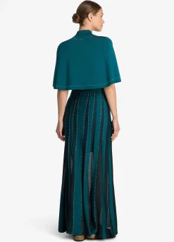 Outlet St. John Stretch Pique Knit Embellished Cape Teal