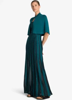 Outlet St. John Stretch Pique Knit Embellished Cape Teal