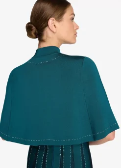 Outlet St. John Stretch Pique Knit Embellished Cape Teal