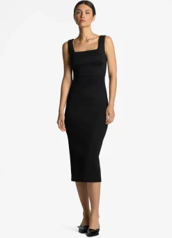 Sale St. John Stretch Square Neck Dress Black