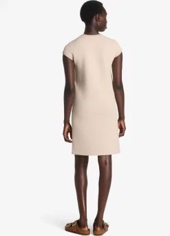 St. John Stretch Twill Knit Cap Sleeve Dress Light Peony