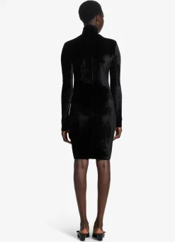 St. John Stretch Velour Turtleneck Dress Black