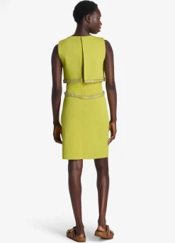 Sale St. John Stretch Viscose Cut-Out Top Frame Dress Chartreuse