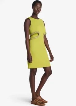 Sale St. John Stretch Viscose Cut-Out Top Frame Dress Chartreuse