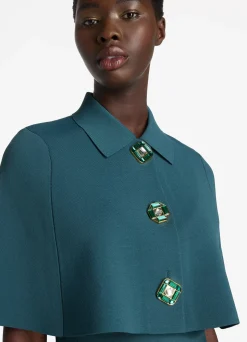 Discount St. John Stretch Viscose Knit Cape Prussian Blue