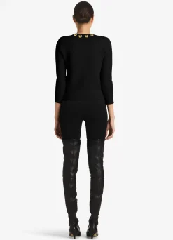 St. John Studded Pique Knit Cardigan Black