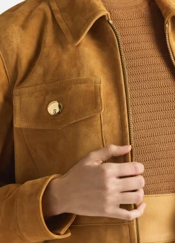 New St. John Suede Collared Jacket Caramel