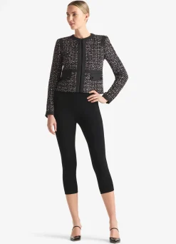 Discount St. John Textured Plaid Sequin Knit Jacket Black/Pink Multi