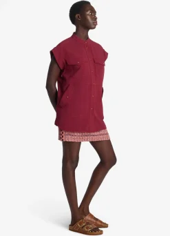 Sale St. John Textured Slub Tweed Skirt Cranberry/Ecru/Brick Multi