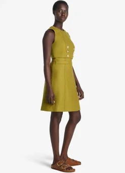 Sale St. John Textured Wool Shift Dress Moss