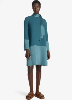 Discount St. John Two Tone Satin Back Crepe Dress Prussian Blue